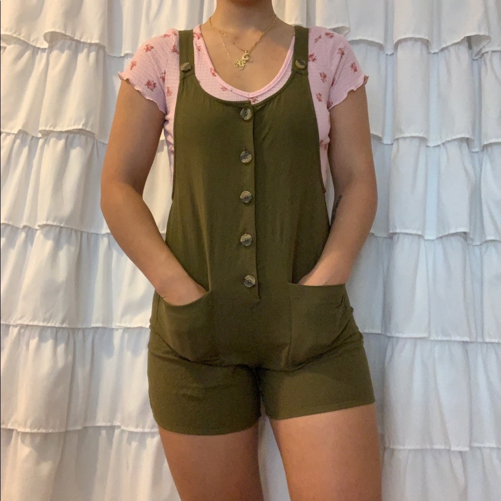 Green canvas overalls worn once
